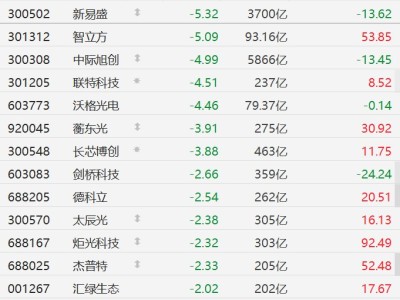 A股CPO概念股集體下跌，新易盛跌超5%