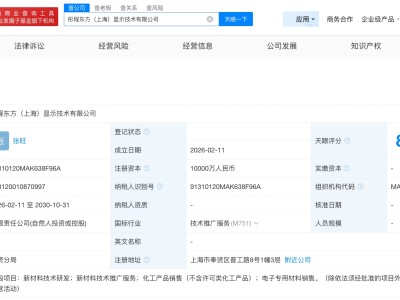 京東方等在上海成立顯示技術(shù)公司 注冊資本1億