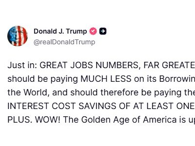 特朗普大贊非農數據,再催美聯儲降息至“全球最低”