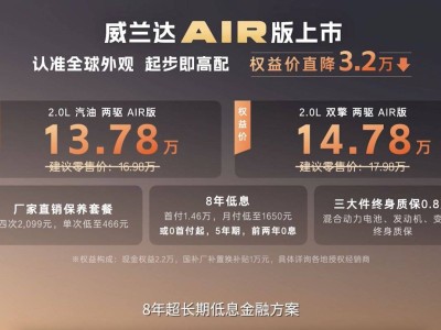 廣汽豐田全新威蘭達AIR版上市 權益價13.78萬起 配置升級還推實惠保養套餐