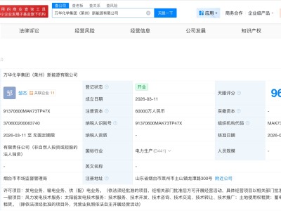 萬華化學在萊州成立新能源公司 注冊資本6億