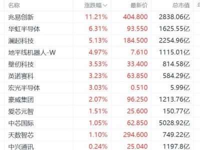 港股芯片股拉升:兆易創(chuàng)新漲超11%,華虹半導(dǎo)體漲超6%