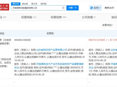 濟(jì)南高新控股集團(tuán)增資至66.9億 增幅約67%