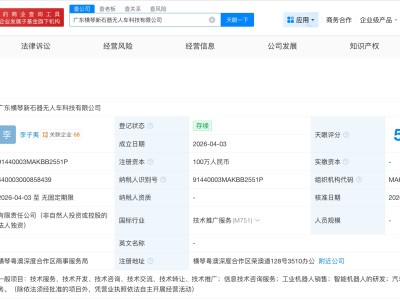 新石器無(wú)人車在橫琴成立新科技公司 注冊(cè)資本100萬(wàn)
